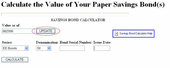 screen shot of calculator update button